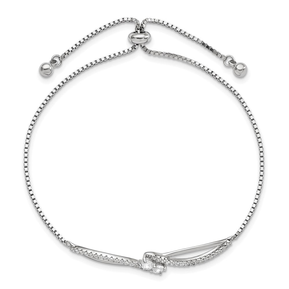 Sterling Silver Polished Rhodium-plated CZ Adjustable Bracelet - 2
