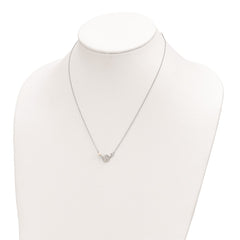Sterling Silver Rhodium-plated CZ FW Cultured Pearl w/Hearts Necklace