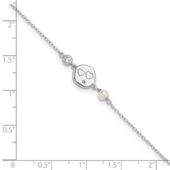 Sterling Silver Rhodium-plated CZ FW Cultured Pearl w/ Hearts Bracelet