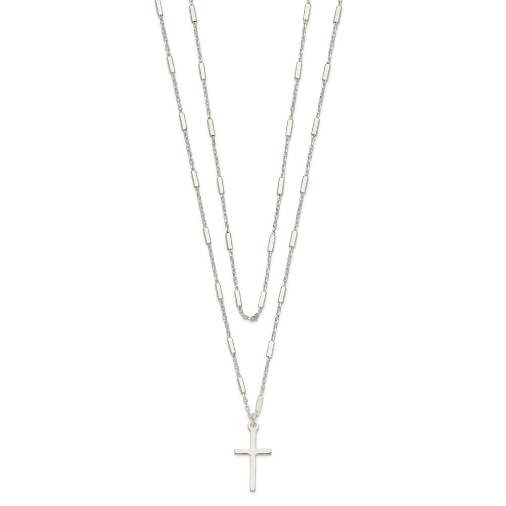 Sterling Silver Fancy Cross Double Strand Necklace