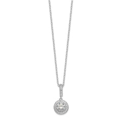 Sterling Silver Polished Rhodium-plated CZ 18in Necklace/Post Earrings Set