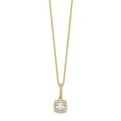 Sterling Silver Polished Gold-tone CZ 18in Necklace/Post Earrings Set