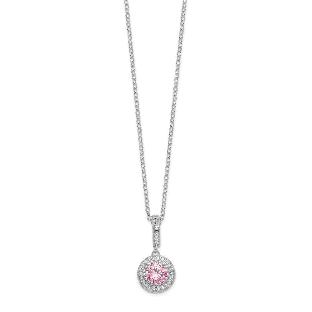 Sterling Silver Polished Rhodium-plated CZ 18in Necklace/Post Earrings Set - 3
