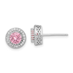 Sterling Silver Polished Rhodium-plated CZ 18in Necklace/Post Earrings Set - 3