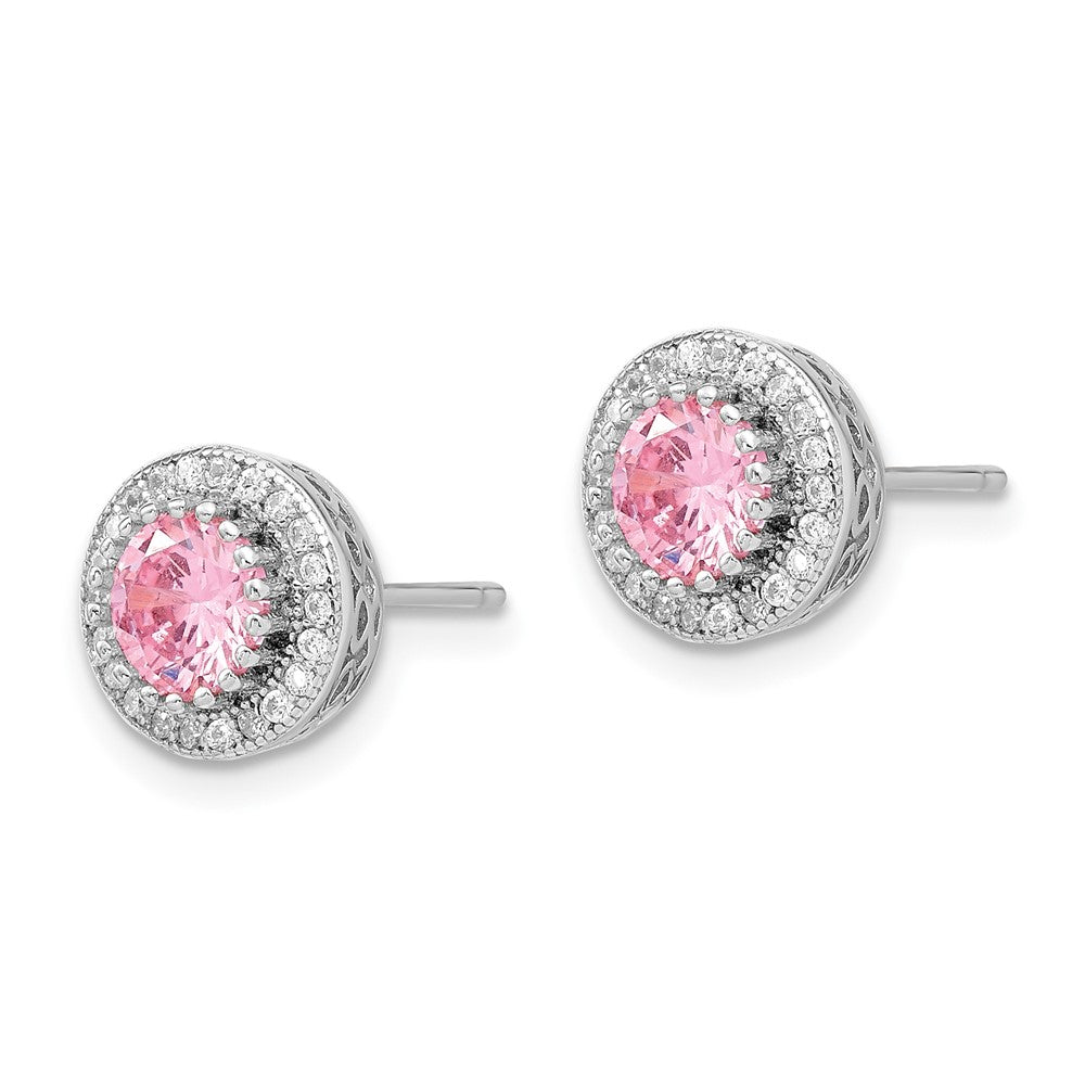Sterling Silver Polished Rhodium-plated CZ 18in Necklace/Post Earrings Set - 3