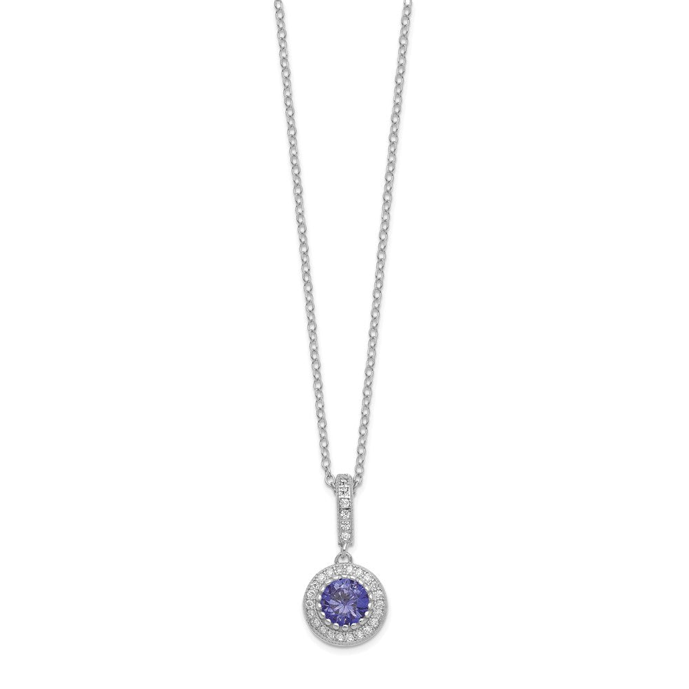 Sterling Silver Polished Rhodium-plated CZ 18in Necklace/Post Earrings Set - 4