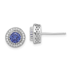Sterling Silver Polished Rhodium-plated CZ 18in Necklace/Post Earrings Set - 4