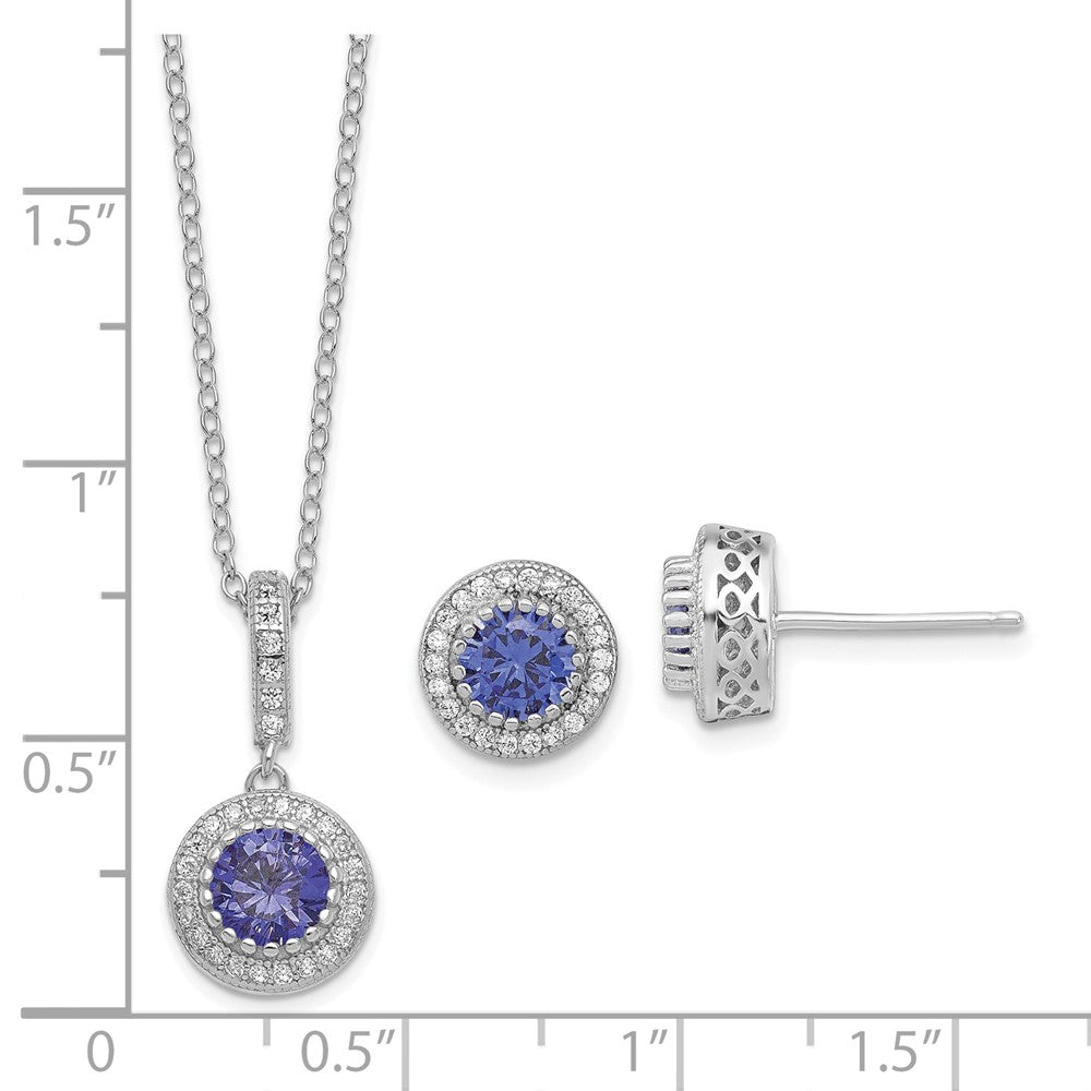 Sterling Silver Polished Rhodium-plated CZ 18in Necklace/Post Earrings Set - 4