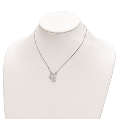 Sterling Silver Rhodium-plated Satin Cross/Hope/CZ w/1.5in Ext Necklace