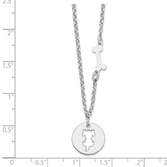 Sterling Silver Rhodium-plated Puppy and Bone w/1 in Ext Necklace