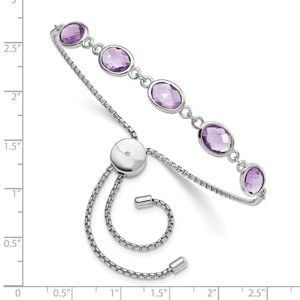 SterlingSilver Rhod-plated Amethyst 7.5AM & CZ Adjustable Bracelet