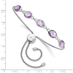 SterlingSilver Rhod-plated Amethyst 7.5AM & CZ Adjustable Bracelet