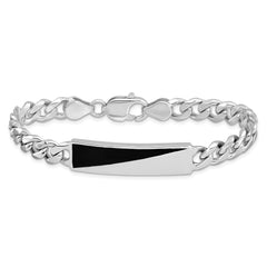 Sterling Silver Rhodium-plated Enameled Bar Men's 8in Bracelet