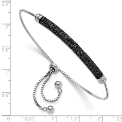 Sterling Silver Rhodium-plated Black Spinel Bar Adjustable Bracelet