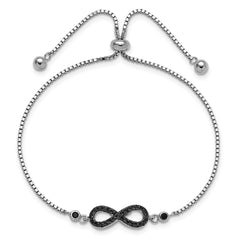 Sterling Silver Rhodium-plated Black Spinel Infinity Symbol Adjustable Brac