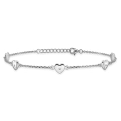 Sterling Silver Rhodium-plated Hearts 9 inch Plus 1 inch Extender - Total 10 inch Anklet - 2