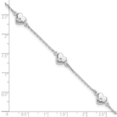 Sterling Silver Rhodium-plated Hearts 9 inch Plus 1 inch Extender - Total 10 inch Anklet - 2