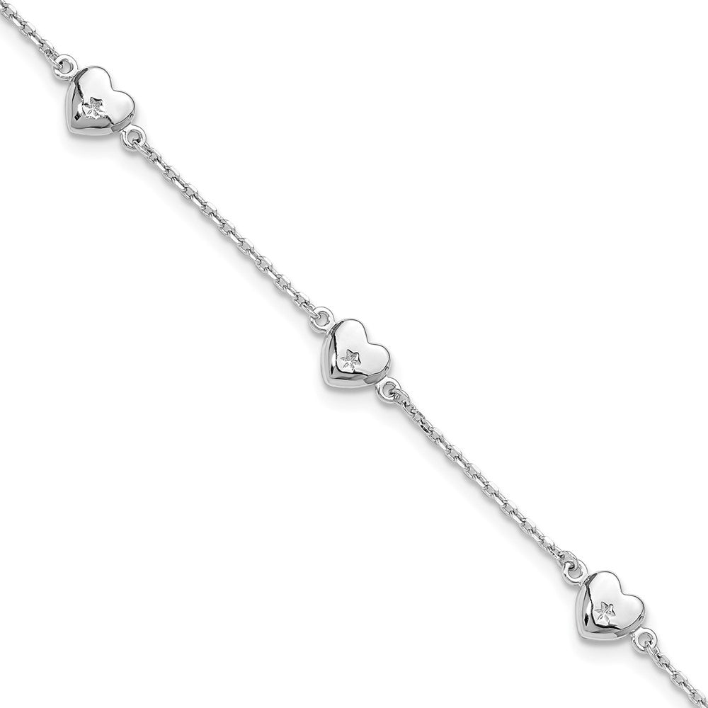 Sterling Silver Rhodium-plated Hearts 9 inch Plus 1 inch Extender - Total 10 inch Anklet - 2