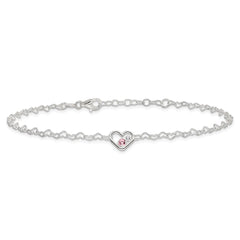 Sterling Silver CZ Heart Link 9 inch Plus 1 inch Extender - Total 10 inch Anklet