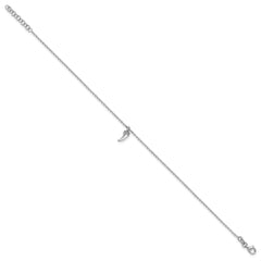Sterling Silver Rhodium-plated 3D Horn 9 inch Plus 1 inch Extender - Total 10 inch Anklet