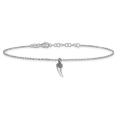 Sterling Silver Rhodium-plated 3D Horn 9 inch Plus 1 inch Extender - Total 10 inch Anklet