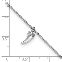 Sterling Silver Rhodium-plated 3D Horn 9 inch Plus 1 inch Extender - Total 10 inch Anklet