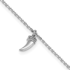 Sterling Silver Rhodium-plated 3D Horn 9 inch Plus 1 inch Extender - Total 10 inch Anklet