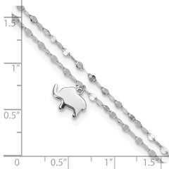 Sterling Silver Rhodium-plated Elephant 2-Strand 8.75 inch Plus 1 inch Extender - Total 9.75 inch Anklet