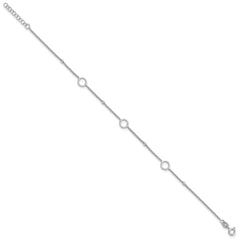 Sterling Silver Rhodium-plated Rings and Beads 9 inch Plus 1 inch Extender - Total 10 inch Anklet
