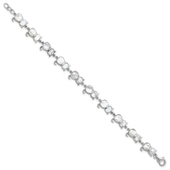 Sterling Silver Rhodium-plated Mother of Pearl Cat Link Bracelet