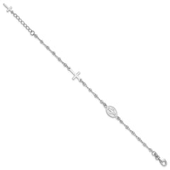 Sterling Silver Rh-plated 6.5in w/1in ext Rosary Bracelet