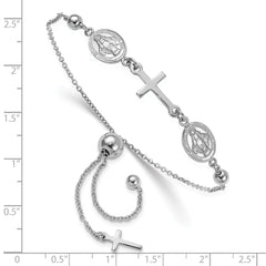 Sterling Silver Rhod-plated Cross with Medals Adjustable Bracelet