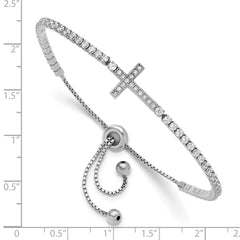 Sterling Silver Rhodium-plated CZ Sideways Cross Adjustable Bracelet