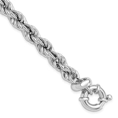 Sterling Silver Rhodium-plated Hollow Rope 7in w/.5in Ext. Bracelet