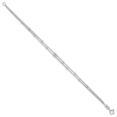 Sterling Silver Rhodium-plated Polished Beaded 2 Strand 7.5in Bracelet