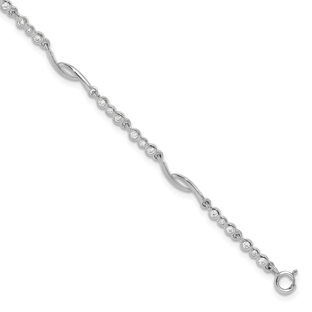 Sterling Silver Rhodium-plated Polished CZ w/2in ext. Bracelet