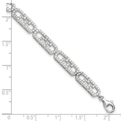Sterling Silver Rhodium-plated CZ Fancy w/1in ext. Bracelet