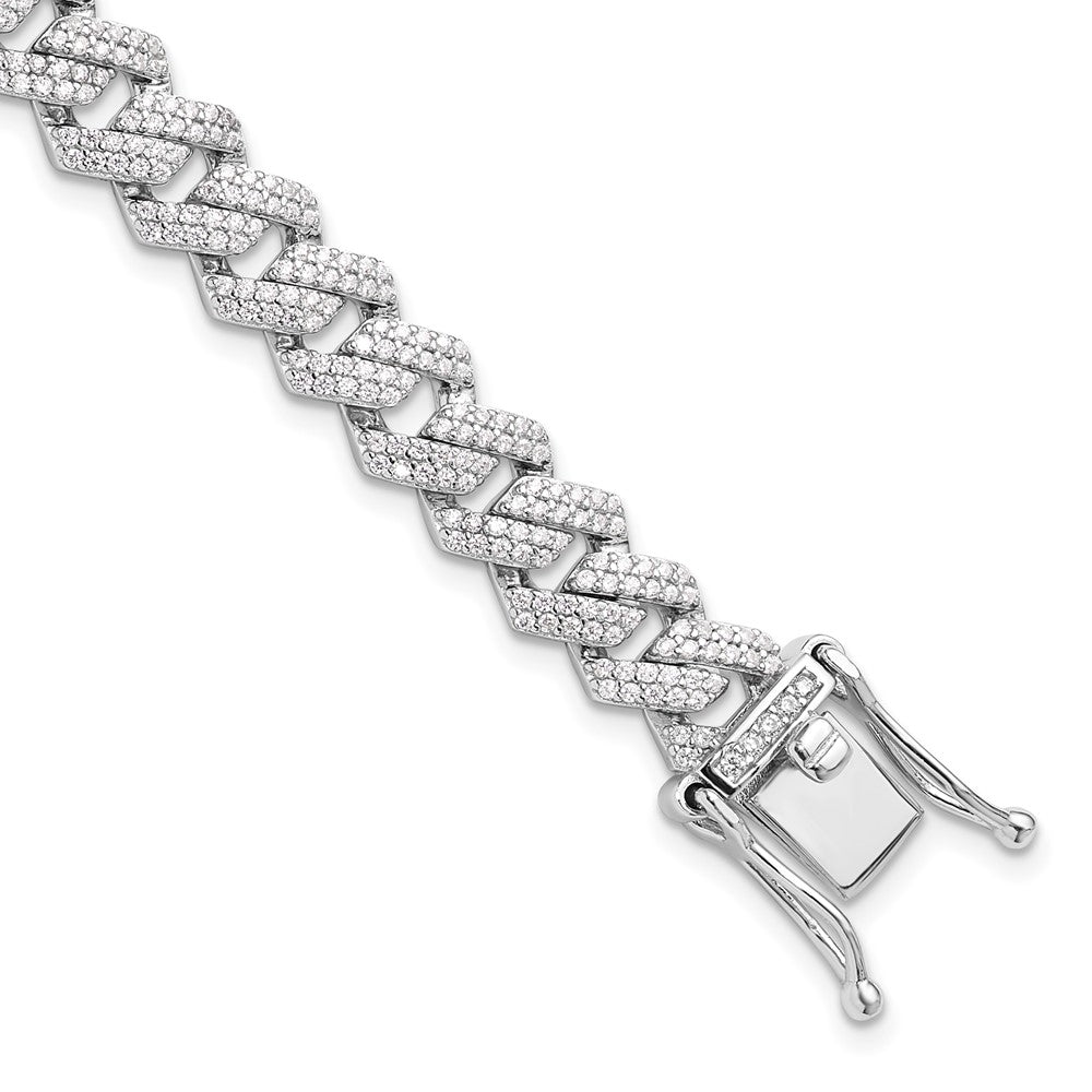 Sterling Silver Rhodium-plated Micro Pavâ CZ Monaco Link 7.5in Bracelet