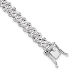 Sterling Silver Rhodium-plated Micro Pavâ CZ Monaco Link 7.5in Bracelet