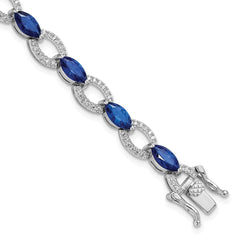 Sterling Silver Rhodium-plated White and Blue CZ Link Bracelet - 2