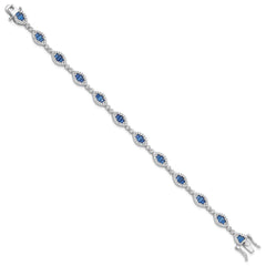 Sterling Silver Rhodium-plated White and Blue CZ Link Bracelet