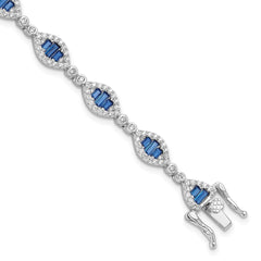 Sterling Silver Rhodium-plated White and Blue CZ Link Bracelet