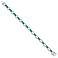 Sterling Silver Rhodium-plated White and Green CZ Link Bracelet