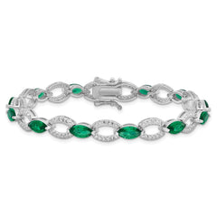 Sterling Silver Rhodium-plated White and Green CZ Link Bracelet