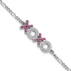 Sterling Silver Rhodium-plated X and O CZ 7.25in w/1 in ext Bracelet