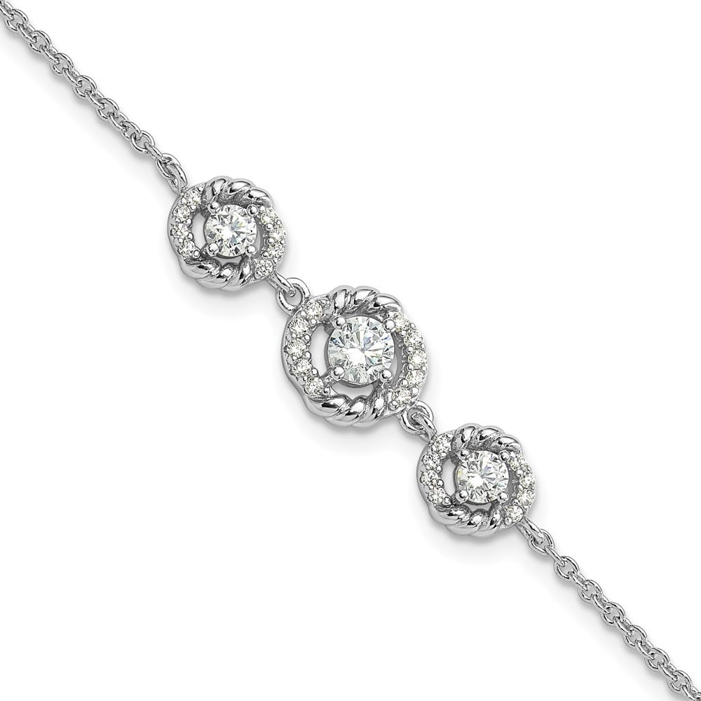 Pure Fire Sterling Silver Rhod-plated Fancy CZ 7in w/1in ext Bracelet