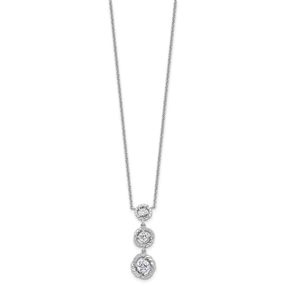 Pure Fire Sterling Silver Rhod-plated Fancy 16in w/2in ext CZ Dangle Neckla