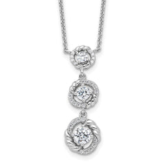 Pure Fire Sterling Silver Rhod-plated Fancy 16in w/2in ext CZ Dangle Neckla