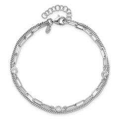 Sterling Silver Rhodium-plated CZ 2 Strand 6.75in w/1in ext. Bracelet