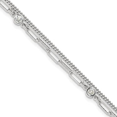 Sterling Silver Rhodium-plated CZ 2 Strand 6.75in w/1in ext. Bracelet